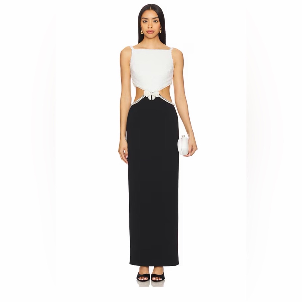 Crepe Maxi Dress in Black & White. Self-portrait